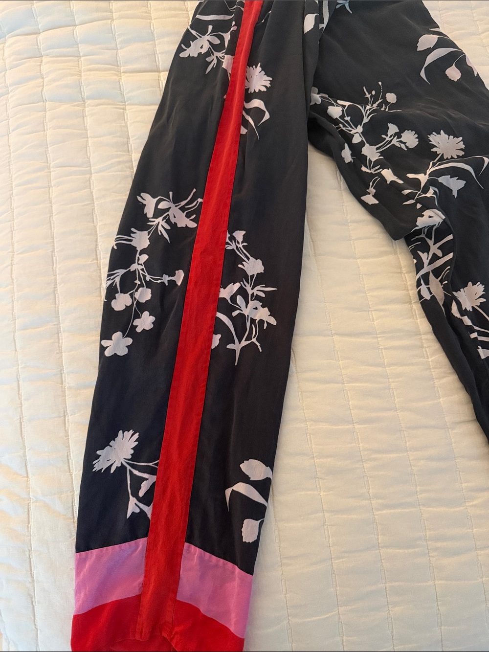 Joie Silk Jogger Pants - Black Floral with Pink & Red Trim - Picture 4 of 5